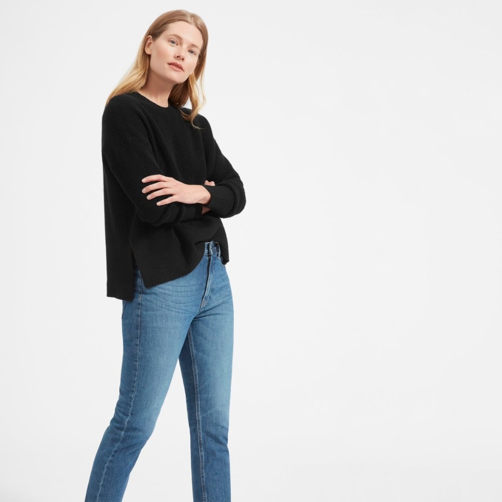 Everlane Cashmere Waffle Square Crew — Black — S